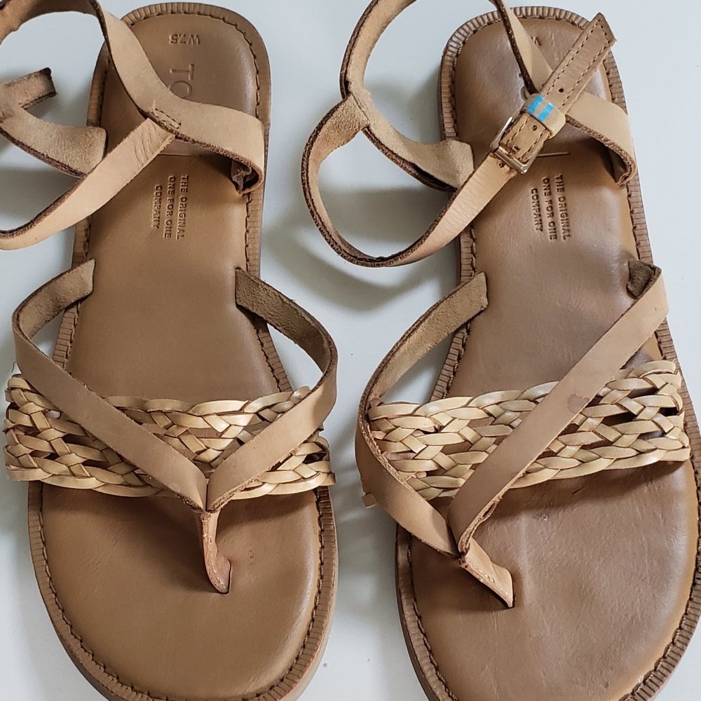 Toms Tan Braided Leather Wrap Sandals